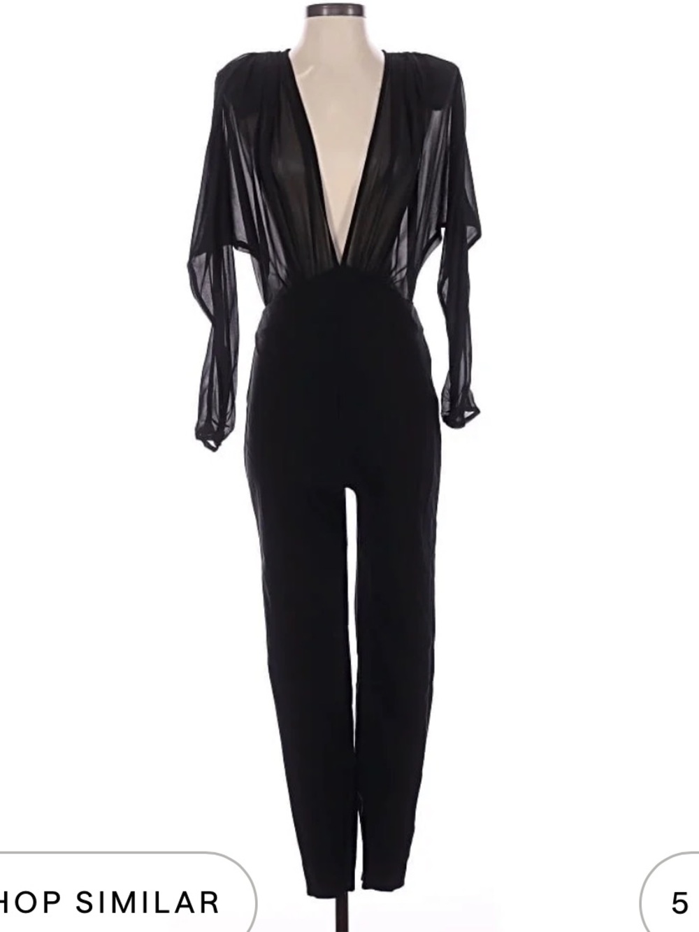 Michael Costello Black Sheer-Plunge Long-Sleeve Jumpsuit